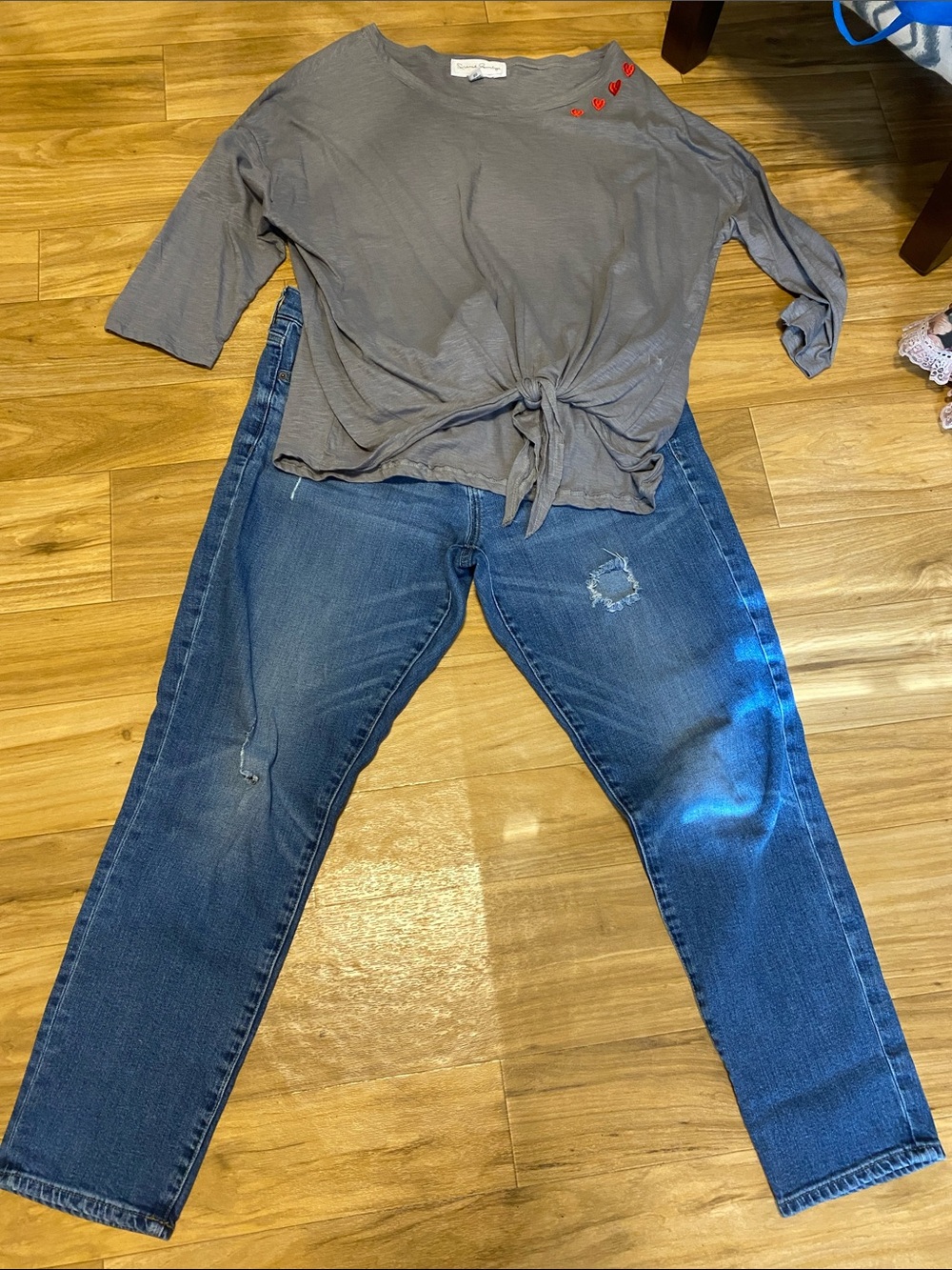 Bundle; GAP 1969 ladies size 14 distressed jeans & French Laundry top